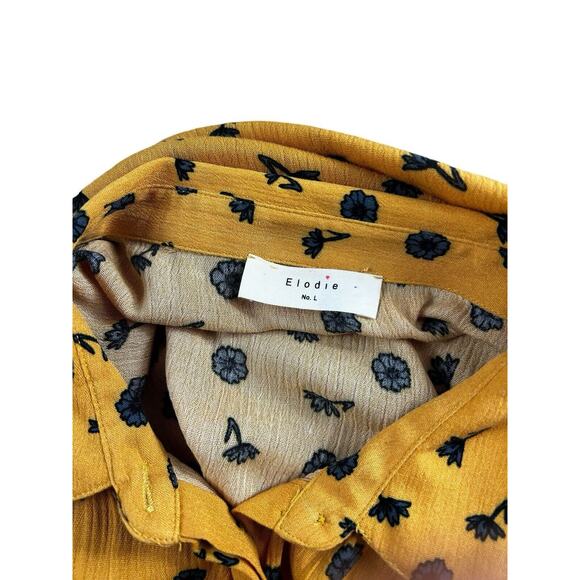 Elodie Mustard Yellow Floral Button Front Top Sz Large Dolman Sleeve Blouse - Picture 2 of 6